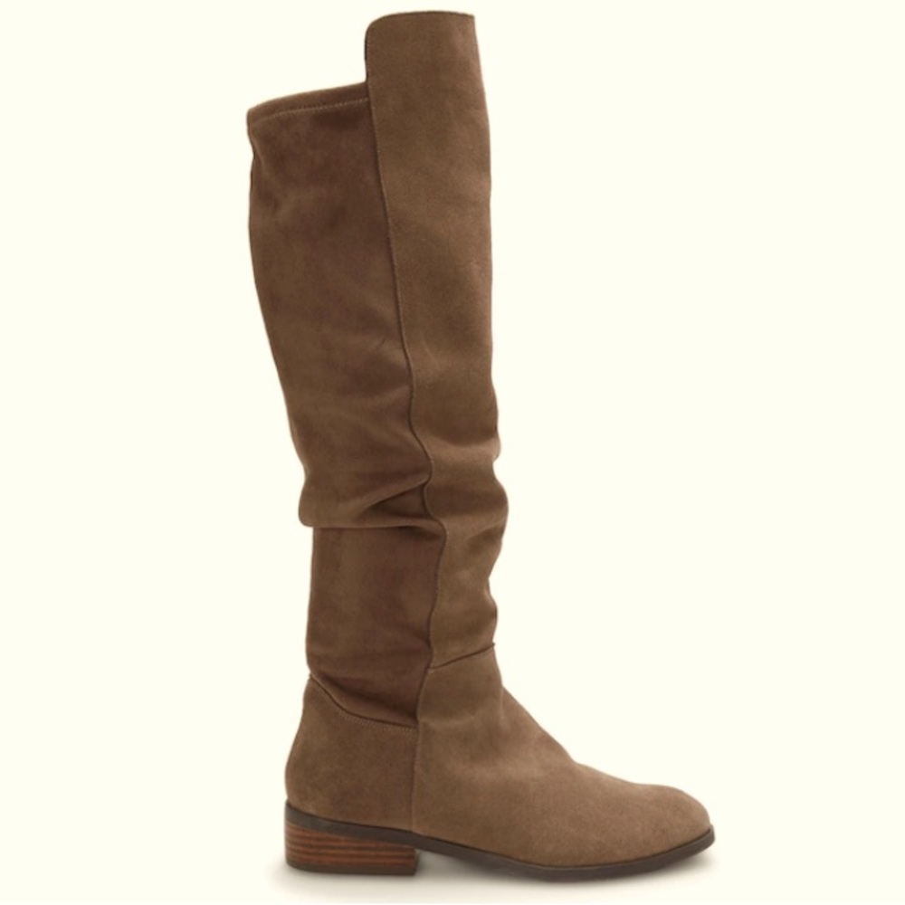 LUCKY BRAND Calypso Brown Suede OTK Boots Sz8.5 NWOB Stretch Panel StepShaft Top - Picture 4 of 14